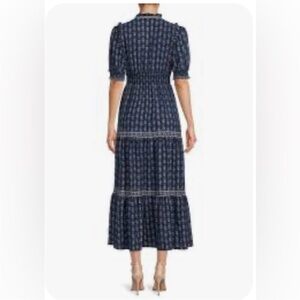 Max Studio Navy Floral Tiered Midi Dress